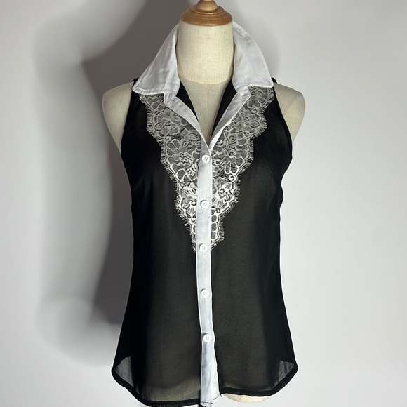 Valleygirl Tops - Valley girl black white laced sheer top